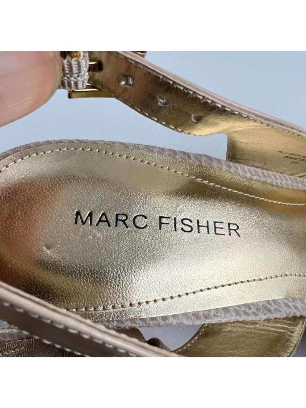 Marc Fisher Womens Wasin II Nude Tan Wedge Sandal Cork Platform Peep Toe size 9
